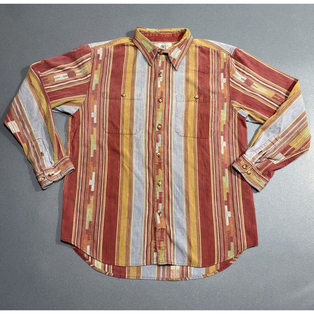 Vtg 90s Territory Ahead Southwest Aztec Woven Shirt XL Tribal Stripe Shacket